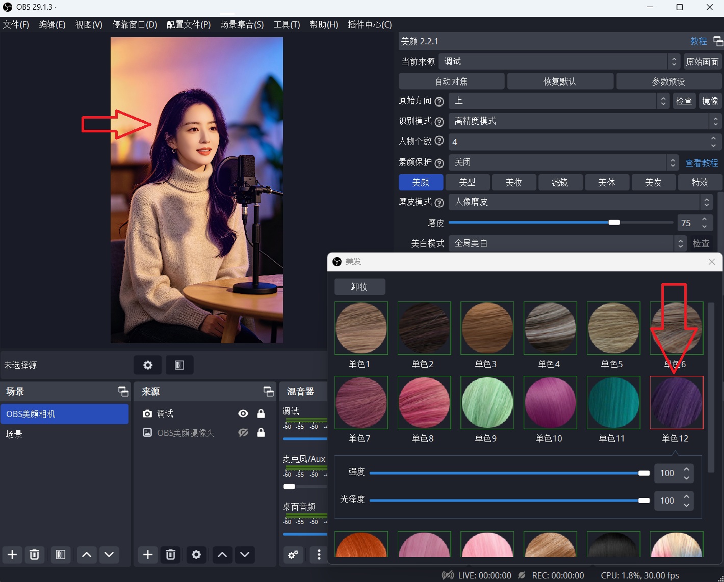 OBS美颜插件下载安装使用教程：OBS美发效果怎么弄的？OBS直播怎么改头发颜色？